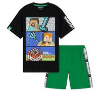 Minecraft Pyjamas Set for Boys & Teens 5-14 Years, Short Cotton PJs, Half-Sleeve Soft T-Shirt & Bottoms, Gamer Gift for Boys (Black/Green, 9-10 Years)