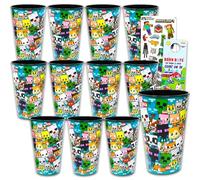 Minecraft Reusable Tumbler Cup Pack - Video Game Party Favor 12 Piece Bundle with 24 Oz Cups Plus Stickers, More | Bulk Minecraft Water Tumblers
