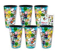Minecraft Reusable Tumbler Cup Pack - Video Game Party Favor 6 Piece Bundle with 24 Oz Cups Plus Stickers, More | Bulk Minecraft Water Tumblers