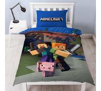 Minecraft Reversible Single Duvet Cover Set, Polyester-Cotton, Blue
