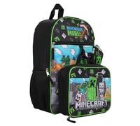 Minecraft School Backpack Set 5 Pieces - Backpack with Lunch Bag, Pencil Case, Keyring & Carabiner - Adventure Fashion Design for Boys
