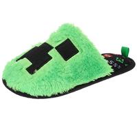 Minecraft Scuff Slippers for Boys, Plaid Creeper Print, Navy/Green, Creeper Green, 1-2 US Big Kid