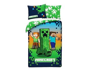 Minecraft Single Duvet Cover 140x200 + Pillowcase 70x90 Creeper Steve Alex | Reversible bedding | Microfibre quick dry Oeko-Tex | Zombie Panda Fox | Official licence | Gift idea | Machine washable