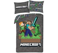 Minecraft Single Duvet Cover 140x200 + Pillowcase Microfibre Steve Alex | Reversible bedding | Soft microfibre quick dry Oeko-Tex | Creeper official Minecraft licence | Gift idea | Machine washable
