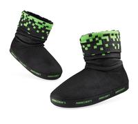 Minecraft Slipper Boots for Boys and Teens - Warm Kids Slippers Size 10-6 Non-Slip House Shoes - Gamer Gifts for Boys (Black/Green, 5/6 UK)
