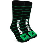 Minecraft Slipper Socks Boys Teens, Creeper Fleece Lined Fluffy Socks Non Slip Pads, Warm Cosy Loungewear, Gaming Gifts for Him (Green/Black)