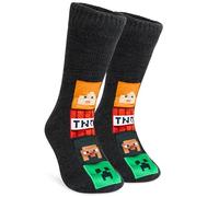 Minecraft Slipper Socks Boys Teens, Creeper Fleece Lined Fluffy Socks Non Slip Pads, Warm Cosy Loungewear, Gaming Gifts for Him (Multi)