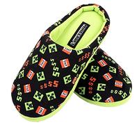 Minecraft Slippers for Boys Slip on Mules Creeper & TNT Box Comfortable Gaming Slippers Closed Toe Warm Size UK1 / EUR 33, Age 8