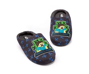 Minecraft Slippers for Boys | Various Styles Kids Blue Navy Black Sequin Creeper Boys House Shoes | Children & Teens Gaming Footwear Merchandise