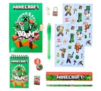 Minecraft Stationery Set, Includes Ruler, Pencil, Pen, Sticker, Eraser, Sharpener, Notebook and Lock with Keys, Gift Stationery Set for Boys