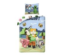 Minecraft Steve Alex Creeper Single Duvet Cover 140x200 + Pillowcase Gift | Reversible bedding | Ultra soft microfibre quick dry Oeko-Tex | Official Minecraft licence | Gift idea | Machine washable