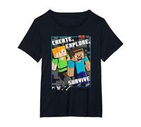 Minecraft Steve and Alex Create Explore Survive Box Up T-Shirt, Women's Plus, Black, 6X
