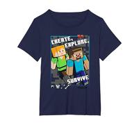 Minecraft Steve and Alex Create Explore Survive Box Up T-Shirt, Women's Plus, Navy Blue, 5X