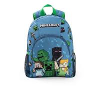 Minecraft Steve Creeper Alex Unisex Kids Light Blue Backpack | Zip-Up School Bag with Padded Straps & Front Pocket Merch
