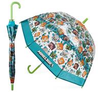 Minecraft Stick Umbrella for Kids, Transparent Clear Dome with J-Shaped Handle (Blue/Transparent)