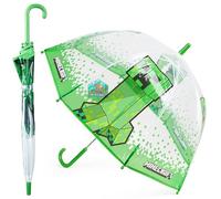 Minecraft Stick Umbrella for Kids, Transparent Clear Dome with J-Shaped Handle (Green/Transparent)