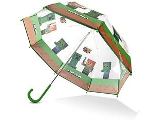 Minecraft Stick Umbrella for Kids, Transparent Clear Dome with J-Shaped Handle (Transparent)