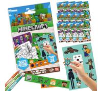 Minecraft Sticker Set, Over 50 Pieces, Character Stickers for Children, Cute Stickers for Kids with Cards & Colouring Pages, Portable Fun for Party Bags, Creative Maker Kitz by Bladez Toyz - 12 Pack