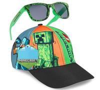 Minecraft Sunglasses Baseball Cap Set Creeper Adjustable Boys Hat 100% UV Kids Sunglasses Holiday Accessories Gamer Gifts (6-14 Years, Multi)