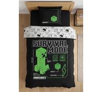 Minecraft Survival Mode Single Duvet Cover 140x200 + Pillowcase Creeper | Reversible single bedding | Night-time survival blueprint | Ultra soft microfibre Oeko-Tex quick dry | Age 6-14