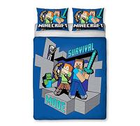Minecraft Survive Duvet Cover Officially Licensed | Reversible 2 Sided Survive Design with Matching Pillowcase, Polycotton, Blue (Double)