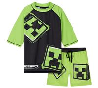 Minecraft Swimsuit Set Boys 2 Piece Creeper Swimming Costume Boys Swimming Shorts Rash Vest Pool Beach Holiday Essentials (5-6 Years, Light Green/Black)