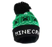 Minecraft The Creeper Fair Isle Beanie with Pom, Kids, One Size, Green, Official Merchandise