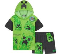 Minecraft Top and Shorts Boys Towelling 2 Pcs Set Teens Creeper Absorbent Terry Cloth Gamer Summer Outfit Beach Pool Holiday (Green, 13-14 Years)