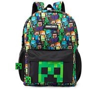 Minecraft Unisex Kids Backpack Set | Rucksack Options Creeper TNT Zombie Skeleton Enderman Sprites Villains | Zip-Up & Hook Closure | Gamer Back to School Essentials Merch