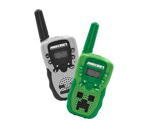 Minecraft Walkie Talkie Set, Digital Monitor with 1 km Range, Built-in Flashlight, Rechargeable Battery, Green and Grey, 2-Pack