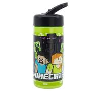 Minecraft Water Bottle, 410 ml, Official Design with Straw and Handle, Robust and BPA Free Plastic, Leak-Proof Folding Clasp, Ideal for Children, School and Activities, Official Product