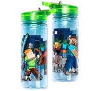 Minecraft Water bottle with straw 580 ml 100% Leakproof Durable - Dark Blue | School Water bottle for boys, BPA Free, Matching Accessories sold separately