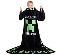 Minecraft Wearable Blanket for Kids and Teenagers - One Size Kids Blanket with Sleeves Cosy Lounge Wear Gifts for Boys (Black)