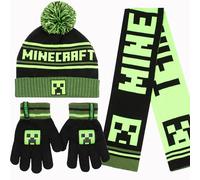 Minecraft Winter Hat & Gloves Set for Boys - Warm & Cosy Beanie Hat & Gloves - Perfect for Kids Ages 6-12