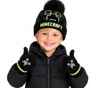 Minecraft Winter Hat & Gloves Set for Boys - Warm & Cosy Beanie Hat & Gloves - Perfect for Kids Ages 6-12