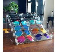 MineDecor 12 Piece Acrylic Sunglasses Organizer Clear Eyeglasses Display Case 6 Tier Eyewear Storage Tray Box For Glasses Tabletop Holder Stand