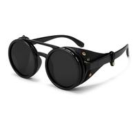 Minedmh Adjustable Tint Steampunk Sunglasses - ND Filter, UV400 Polarized - Retro Round Shades, Leather Side Shields, Classic Black
