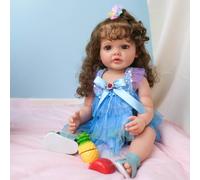MineeQu 22 inches 55CM So Truly Sweet Cuddly Baby Look Real Rooted Hair Reborn Baby Dolls Silicone Vinyl Full Body Realistic Newborn Toddler Girl Dolls Kids Birthday Set