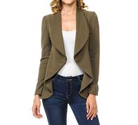 MINEFREE Women's Long Sleeve Classic Draped Open Front Lightweight Blazer(S-3XL), Olive, L