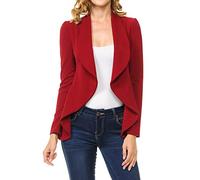 MINEFREE Women's Long Sleeve Classic Draped Open Front Lightweight Blazer(S-3XL), Ruby, L