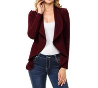 MINEFREE Women's Long Sleeve Classic Draped Open Front Lightweight Blazer(S-3XL), Wine, L