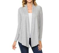 MINEFREE Women's Long Sleeve Open Front Drape Lightweight Knitwear Cardigan HEATHERGREY L