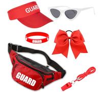 MineIdea 6 PCS Guard Costume Set for Women, Halloween Guard Costume Accessories with Visor Sunglasses Whistle Fanny Pack Red Bow Headband Wristband for Women Girls Halloween Party