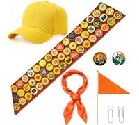 MineIdea Complete Scout Costume Set, 6 Pcs Wilderness Explorer Costume Accessories with Hat Sash Scarf Adventure Patches Flag for Adults Men Women Halloween Party