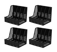 Minekkyes A4 File Holder Folding Bookshelf, 4 Vertical Compartments Mesh Magazine File Rack Holder, Desk Organizer Document Folder for Office Organization and Storage, Black, Pack of 4