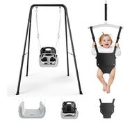 MINENICE 4-in-1 Swings & Baby Door Hopper Set for Toddlers, Swing Set for Children, Foldable Metal Stand for Indoor and Outdoor, Easy to Assemble and Store (Black)