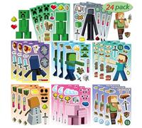 Miner Craft Stickers for Kids - 24 Sheets Make a Face Stickers, DIY Craft Set for Party Favors, Birthday Gifts, Art Projects, and Fun Activities, Miner Gaming Theme Stickers for Boys and Girls