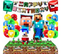 Miner Gamer Birthday Decorations,Party Decorations,Balloons Banner,Cake Toppers,Miner Party Table Cake Decoration for Boys Girls
