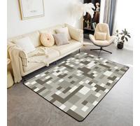 Miner Pixel Checked Kids Area Rug,Cartoon Gamepad Video Games Indoor Floor Mat Entrance Rug for Girls Boys,Geometric Grid Patchwork Non Slip Rug,Gray White Couch Living Room Decor,3'x5'