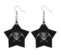 Miner Skull And Crossed Pickaxes Women Dainty Drop Earring Star Earring | Lightweight Earrings,Wooden Dangle Jewelry,Stylish Party Accessory